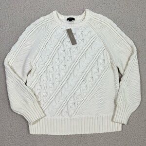 J. Crew Diagonal Cable Knit Crewneck Cotton Blend Sweater